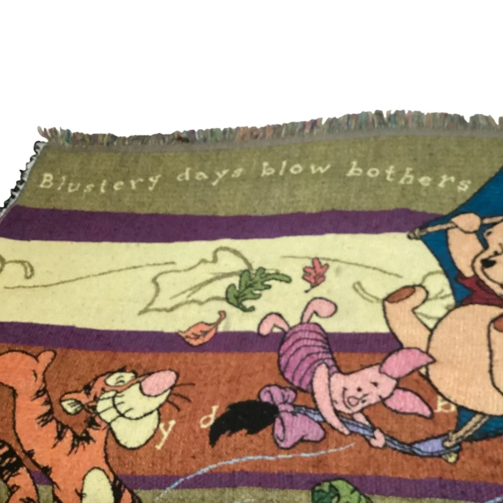 Vintage Disney Winnie the Pooh Blustery Day Woven Tapestry Throw Blanket 52x46
